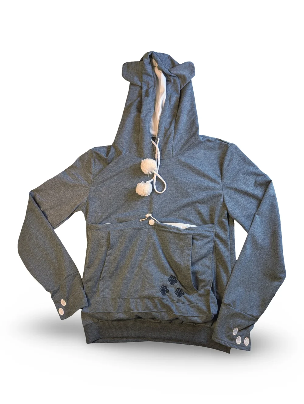 Amazon Dog Carrier Gray Hooded Sweatshirt with Pom-Poms And Ears Size M